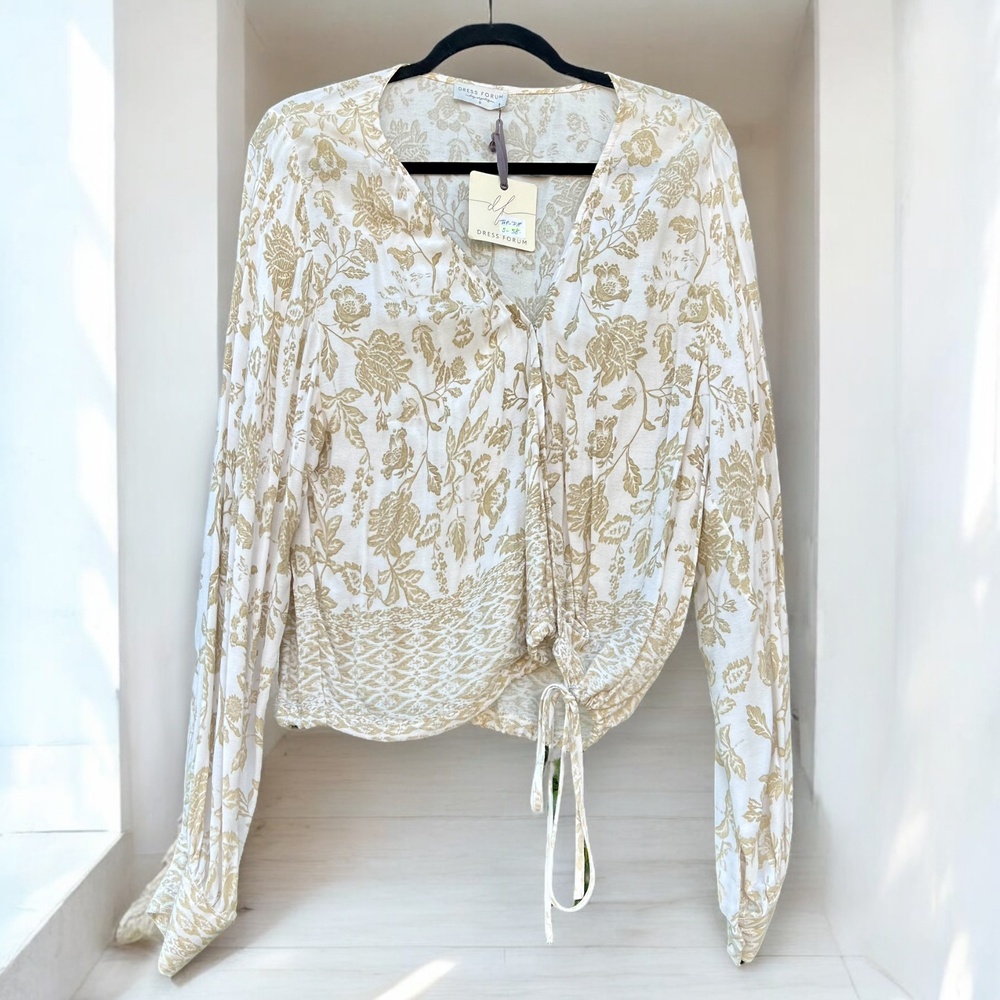Dress Forum Garden Party Top Boho Blouse Cream Green Size S fits M NWT - Picture 7 of 7